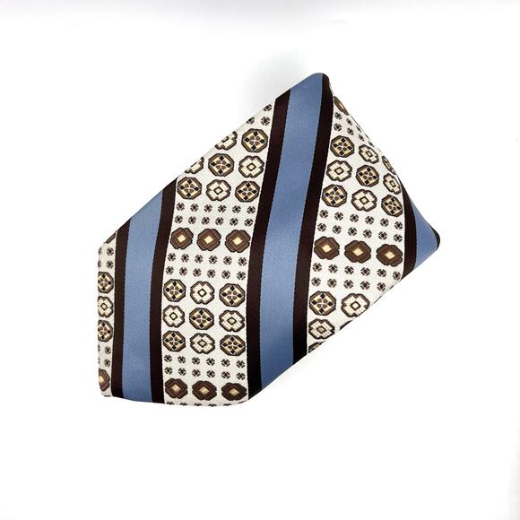 Tergal Imported Originals Mens Tie 54" Long - Blue Brown Floral -Stripe Poly - Picture 6 of 6